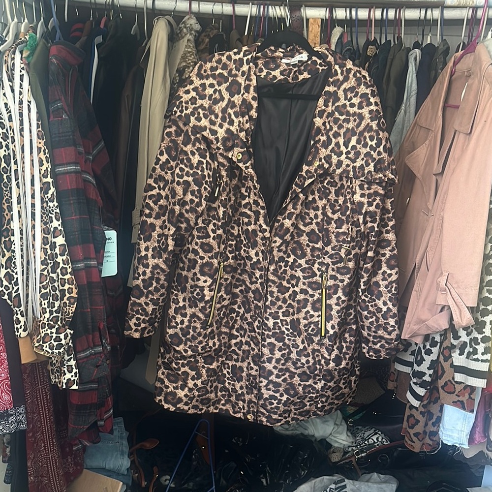 Leopard Print raincoat with Hood and Gold Accents